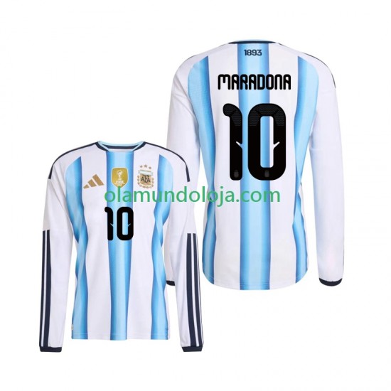 Camisola Argentina Maradona 10 Homem Equipamento Primeiro Copa do Mundo 2026 Manga Comprida